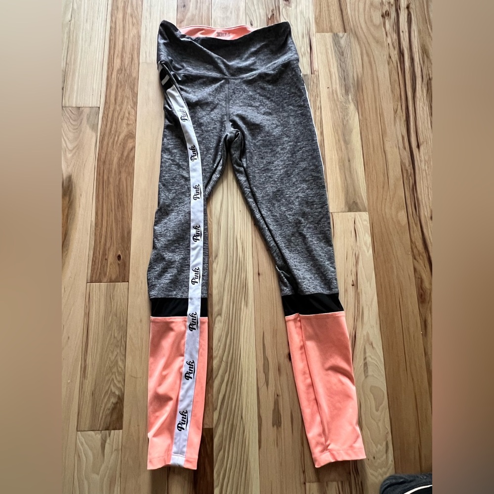 PINK Victoria's Secret Gray and Pink Leggings with Two-Tone Design Women’s Small